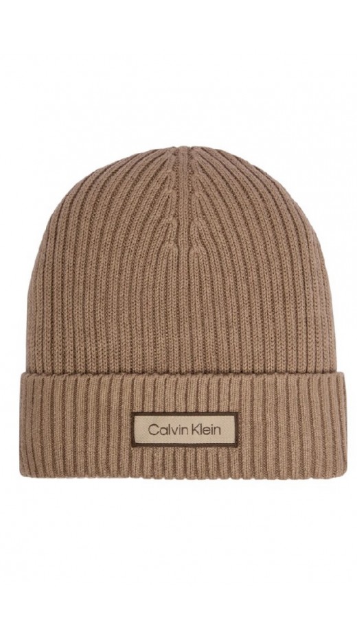 CALVIN KLEIN PATCH CHUNKY RIB COTTON BEANIE ΣΚΟΥΦΟΣ ΑΝΔΡΙΚΟΣ TAUPE