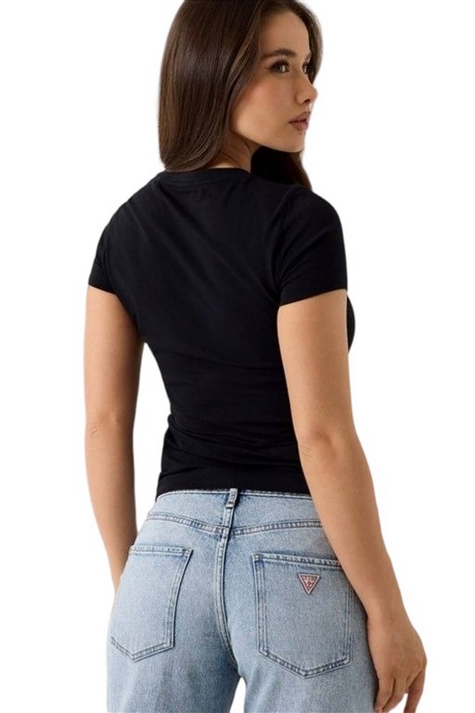 GUESS CN GLITTER LOGO T-SHIRT ΜΠΛΟΥΖΑ ΓΥΝΑΙΚΕΙΑ BLACK