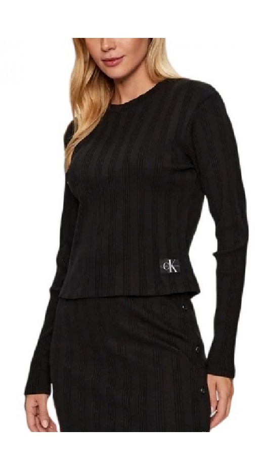 CALVIN KLEIN JEANS  BADGE RIB BABY TEE LONG SLEEVE ΜΠΛΟΥΖΑ ΓΥΝΑΙΚΕΙΑ BLACK