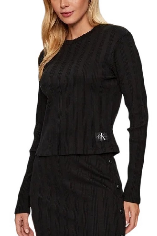 CALVIN KLEIN JEANS  BADGE RIB BABY TEE LONG SLEEVE ΜΠΛΟΥΖΑ ΓΥΝΑΙΚΕΙΑ BLACK