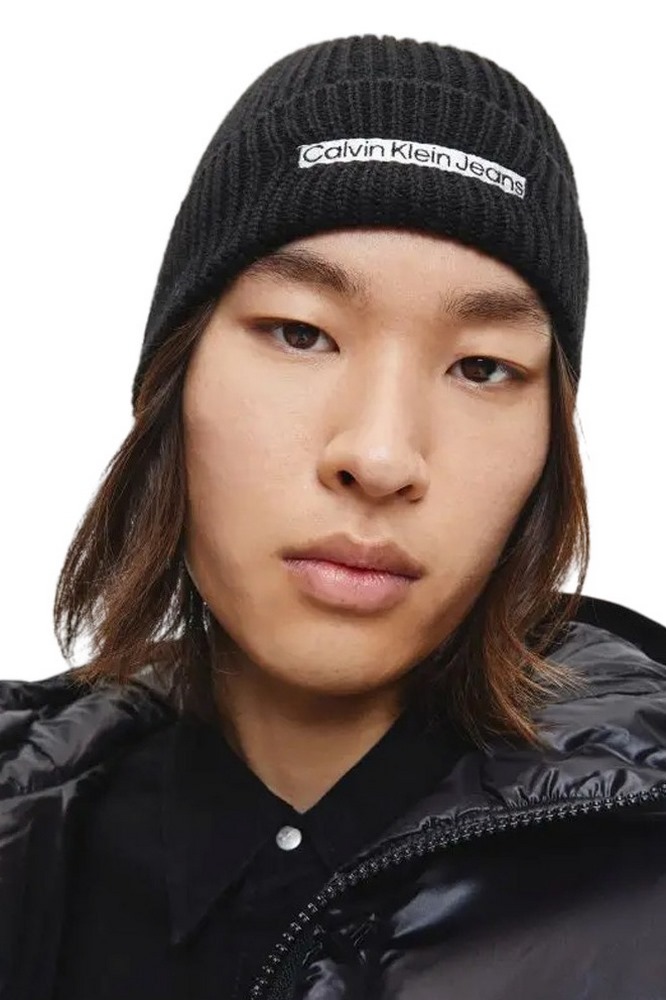 CALVIN KLEIN JEANS INSTITUTIONAL PATCH BEANIE ΣΚΟΥΦΟΣ ΑΝΔΡΙΚΟΣ BLACK