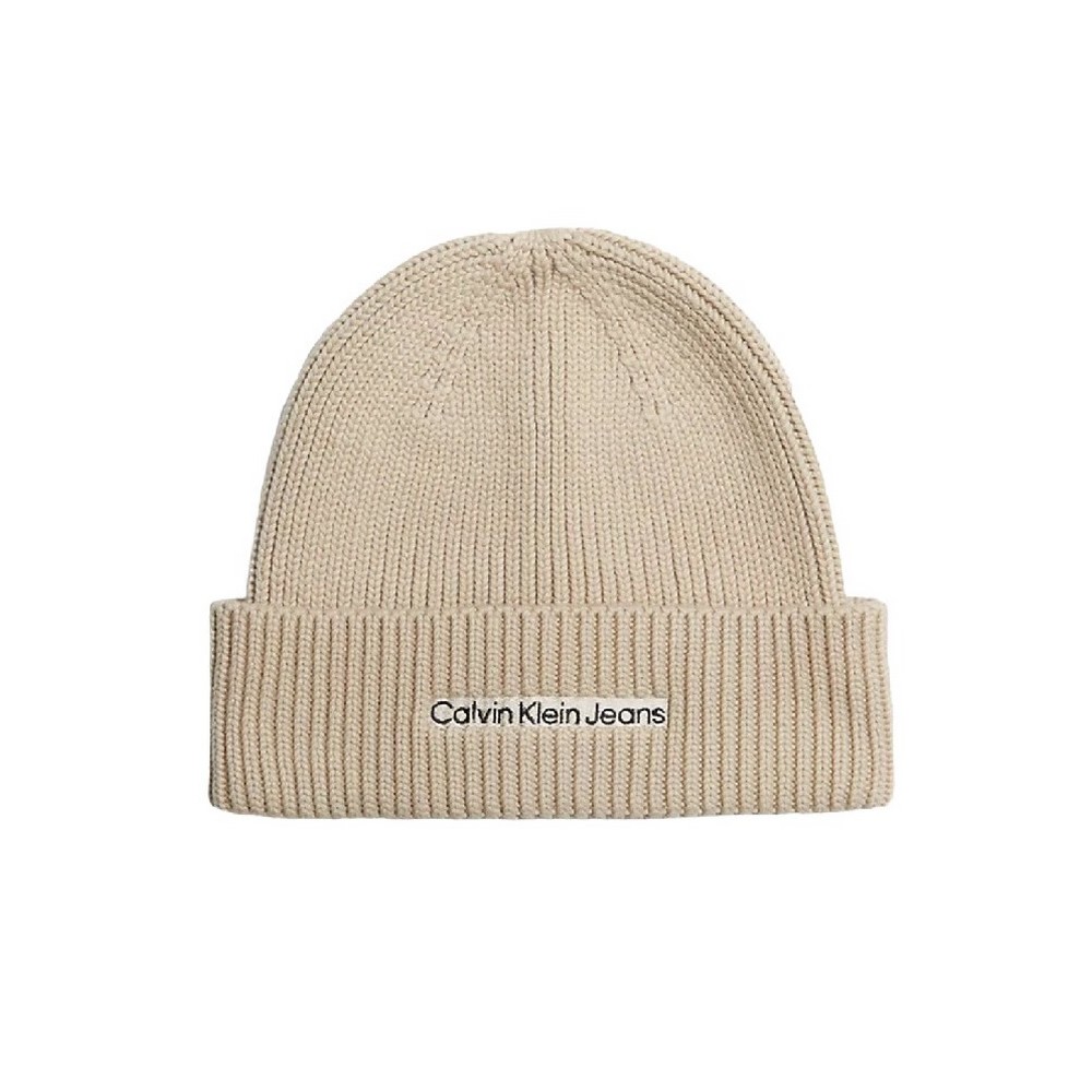 CALVIN KLEIN JEANS INSTITUTIONAL PATCH BEANIE ΣΚΟΥΦΟΣ ΑΝΔΡΙΚΟΣ BEIGE