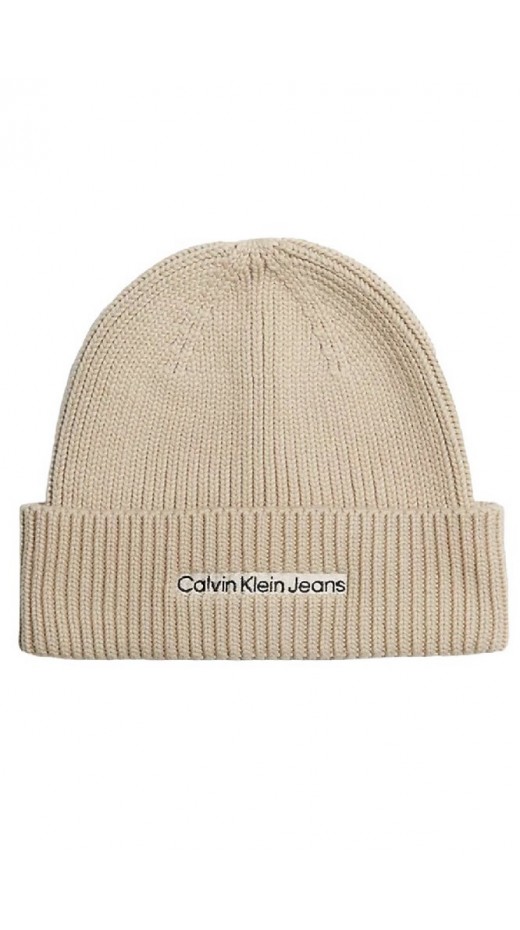 CALVIN KLEIN JEANS INSTITUTIONAL PATCH BEANIE ΣΚΟΥΦΟΣ ΑΝΔΡΙΚΟΣ BEIGE