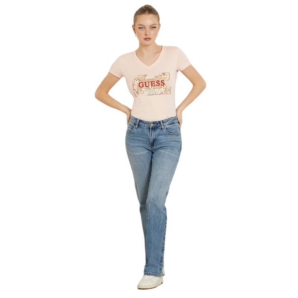 GUESS LOGO FLOWERS T-SHIRT ΜΠΛΟΥΖΑ ΓΥΝΑΙΚΕΙΑ PEACH