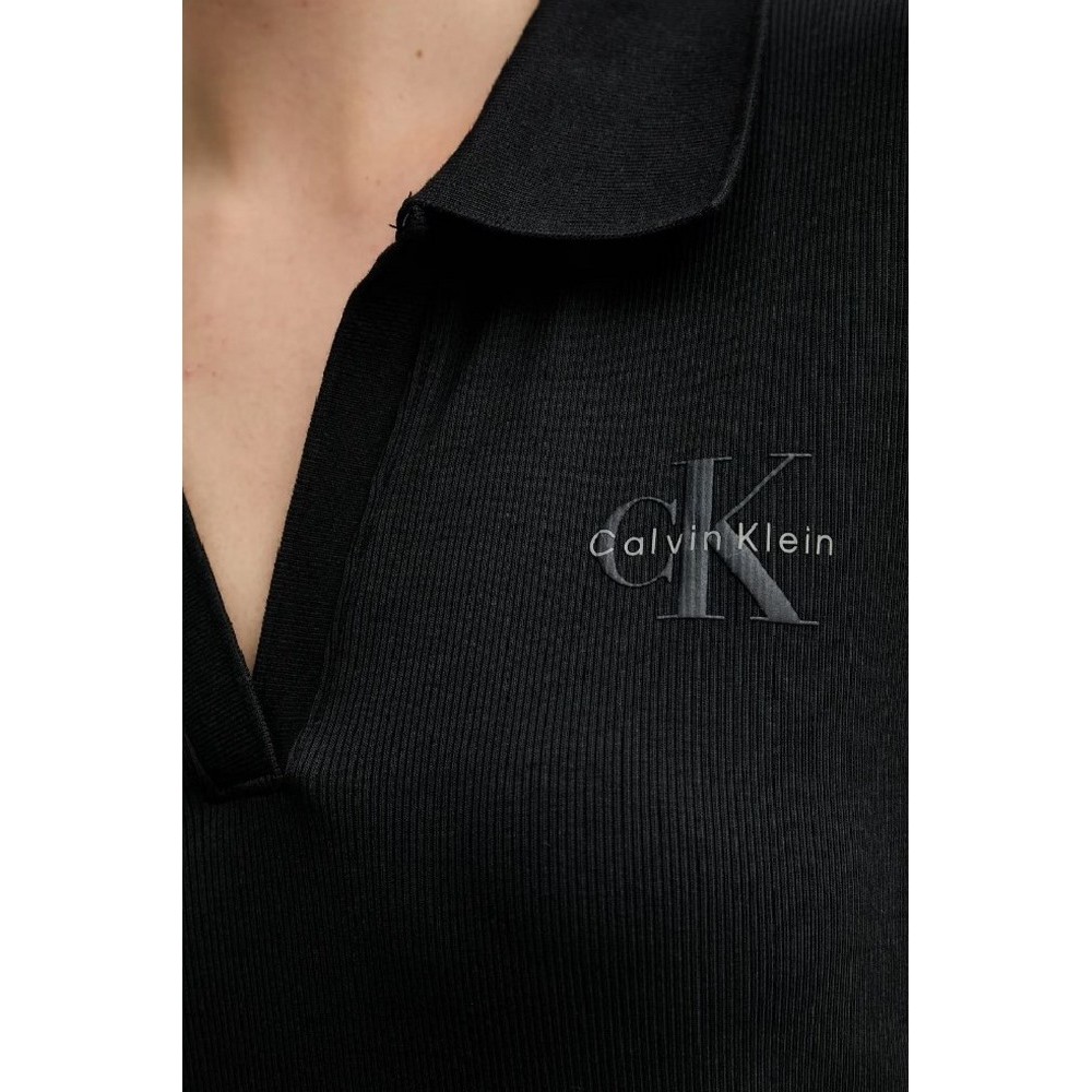 CALVIN KLEIN JEANS LS MONOLOGO RIB POLO MINI DRESS ΦΟΡΕΜΑ ΓΥΝΑΙΚΕΙΟ BLACK