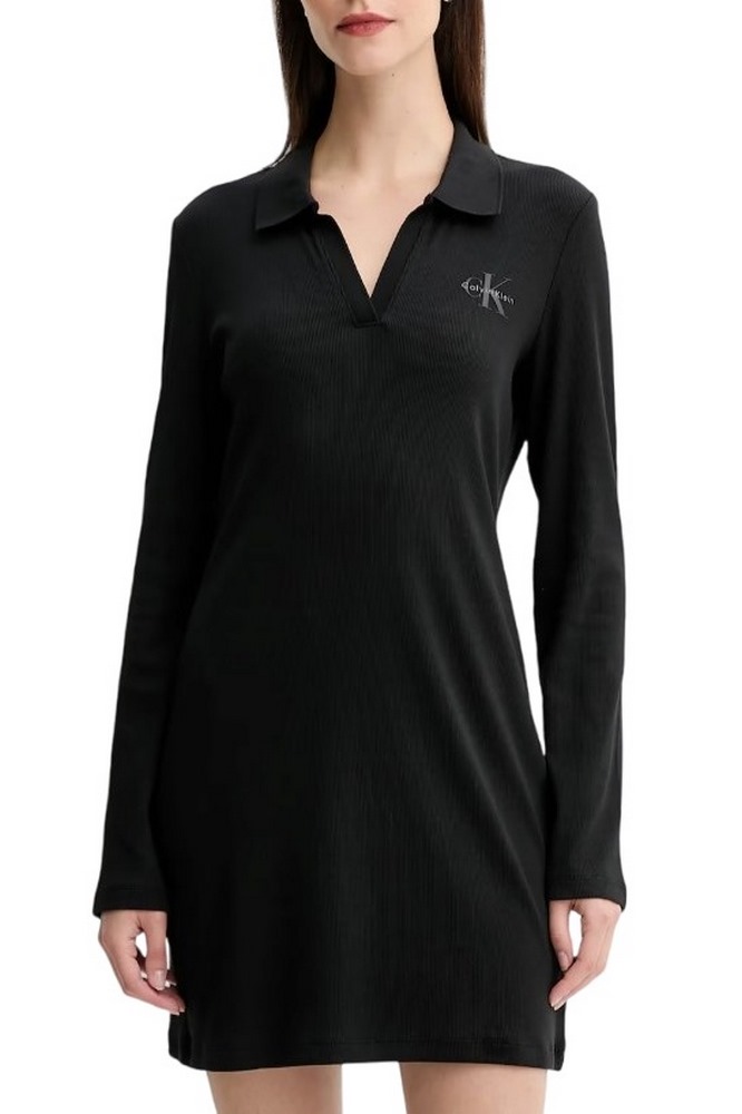 CALVIN KLEIN JEANS LS MONOLOGO RIB POLO MINI DRESS ΦΟΡΕΜΑ ΓΥΝΑΙΚΕΙΟ BLACK