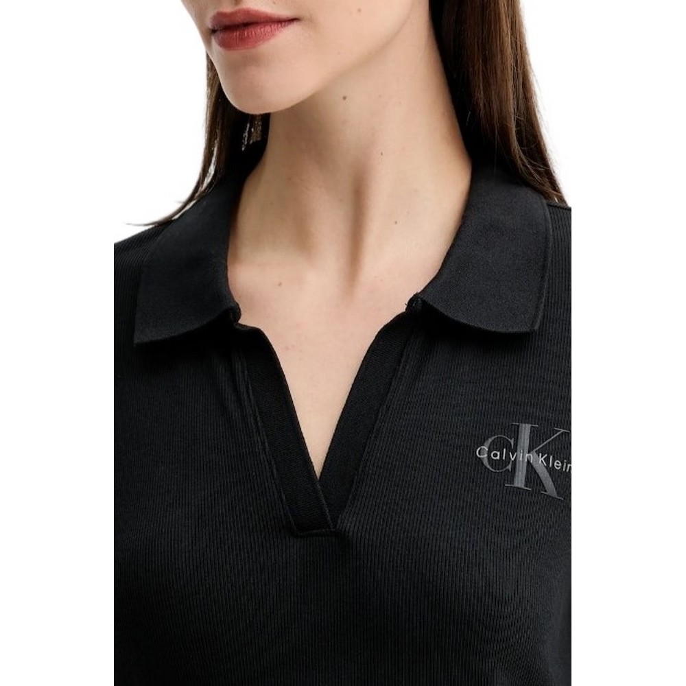 CALVIN KLEIN JEANS LS MONOLOGO RIB POLO MINI DRESS ΦΟΡΕΜΑ ΓΥΝΑΙΚΕΙΟ BLACK