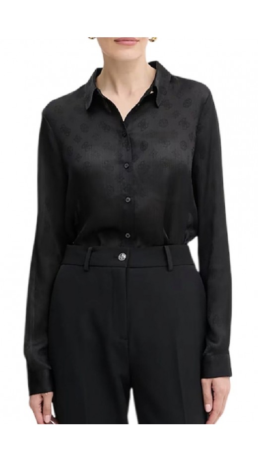 GUESS LS MARTHE LOGO SHIRT ΠΟΥΚΑΜΙΣΟ ΓΥΝΑΙΚΕΙΟ BLACK