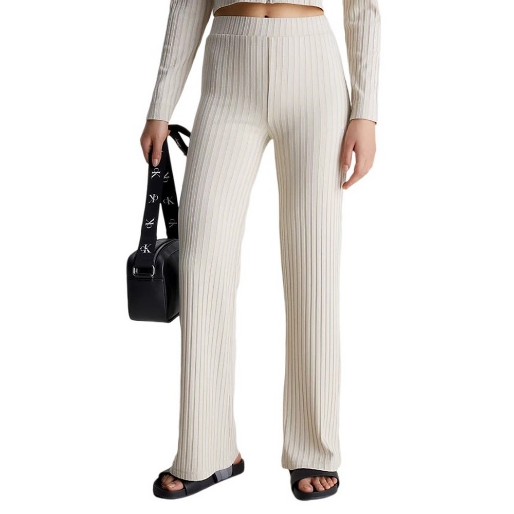 CALVIN KLEIN JEANS ELONGATED RIB PANTS ΠΑΝΤΕΛΟΝΙ ΓΥΝΑΙΚΕΙΟ BEIGE