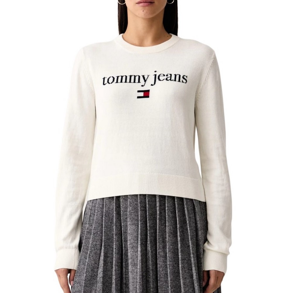 TOMMY JEANS ESSENTIAL LOGO SWEATER EXT ΜΠΛΟΥΖΑ ΠΛΕΚΤΗ ΓΥΝΑΙΚΕΙΑ OFF WHITE