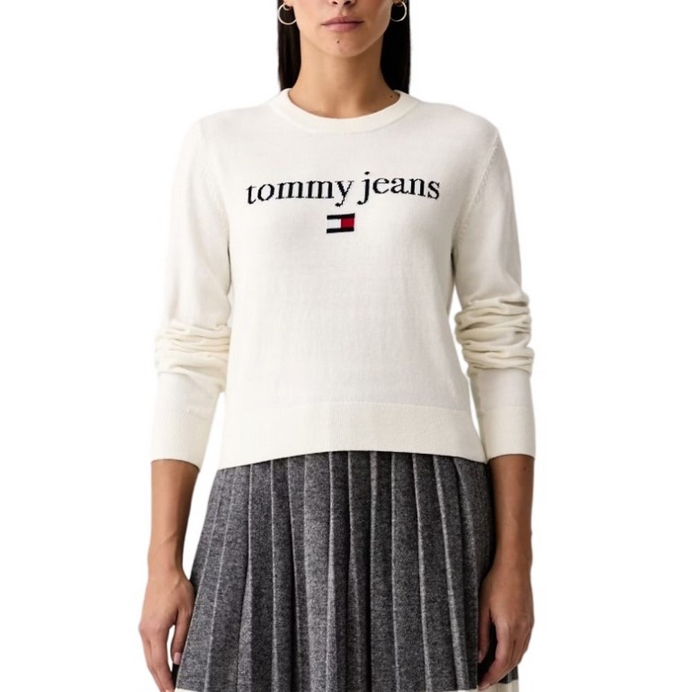 TOMMY JEANS ESSENTIAL LOGO SWEATER EXT ΜΠΛΟΥΖΑ ΠΛΕΚΤΗ ΓΥΝΑΙΚΕΙΑ OFF WHITE