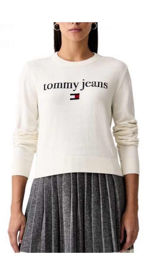 TOMMY JEANS ESSENTIAL LOGO SWEATER EXT ΜΠΛΟΥΖΑ ΠΛΕΚΤΗ ΓΥΝΑΙΚΕΙΑ OFF WHITE