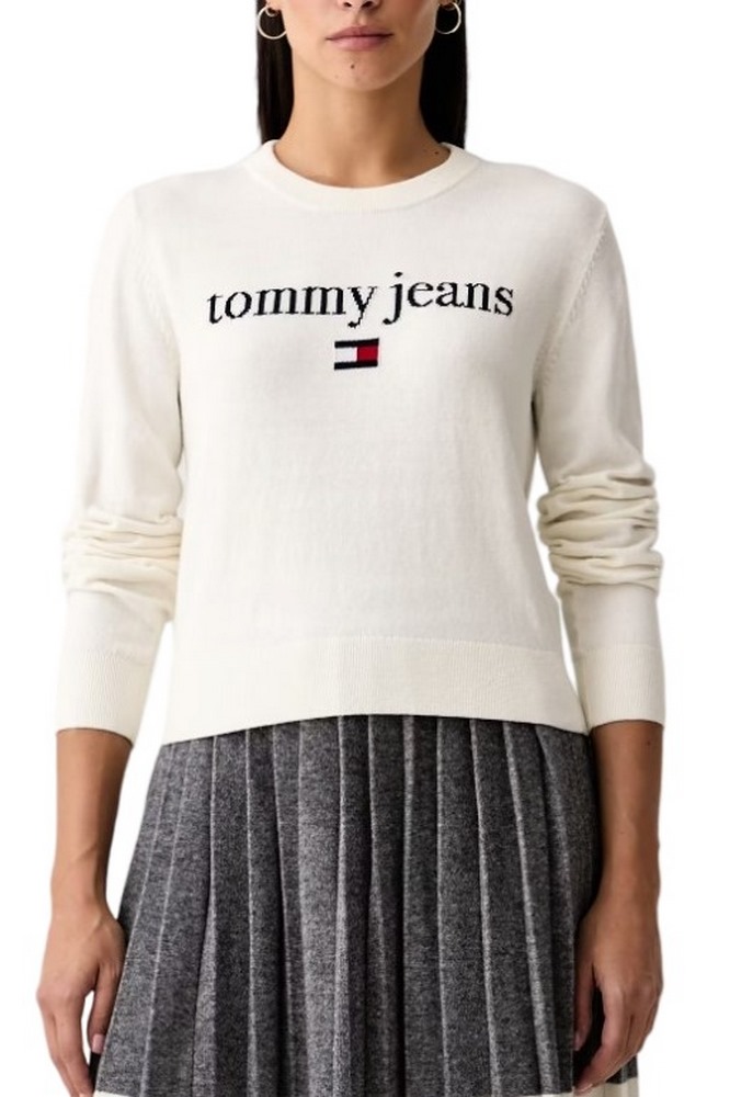 TOMMY JEANS ESSENTIAL LOGO SWEATER EXT ΜΠΛΟΥΖΑ ΠΛΕΚΤΗ ΓΥΝΑΙΚΕΙΑ OFF WHITE