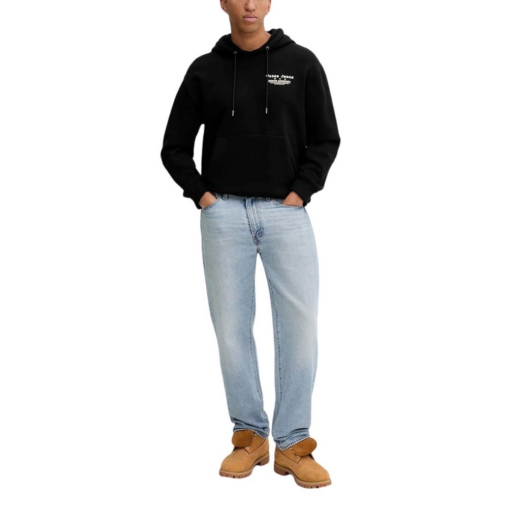 GUESS JEANS GJ LS HOODED REG EMBRO SWEAT ΦΟΥΤΕΡ ΜΠΛΟΥΖΑ ΑΝΔΡΙΚΗ BLACK