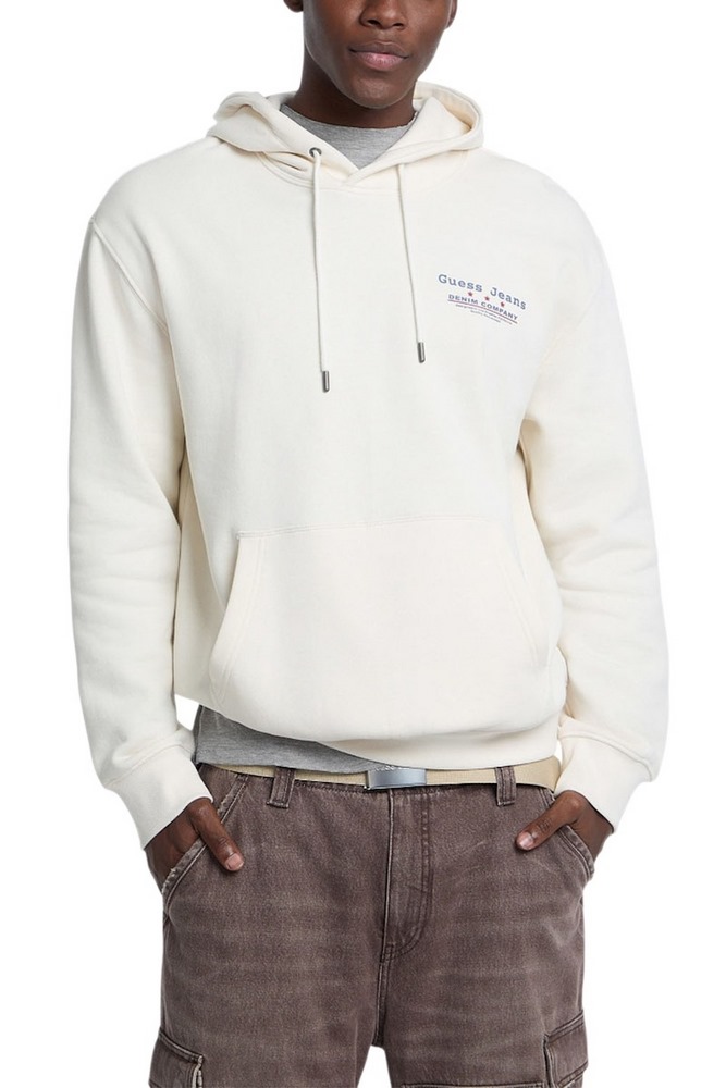 GUESS JEANS GJ LS HOODED REG EMBRO SWEAT ΦΟΥΤΕΡ ΜΠΛΟΥΖΑ ΑΝΔΡΙΚΗ OFF WHITE