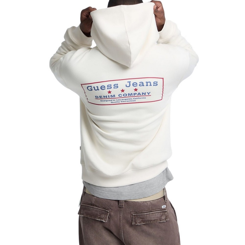 GUESS JEANS GJ LS HOODED REG EMBRO SWEAT ΦΟΥΤΕΡ ΜΠΛΟΥΖΑ ΑΝΔΡΙΚΗ OFF WHITE