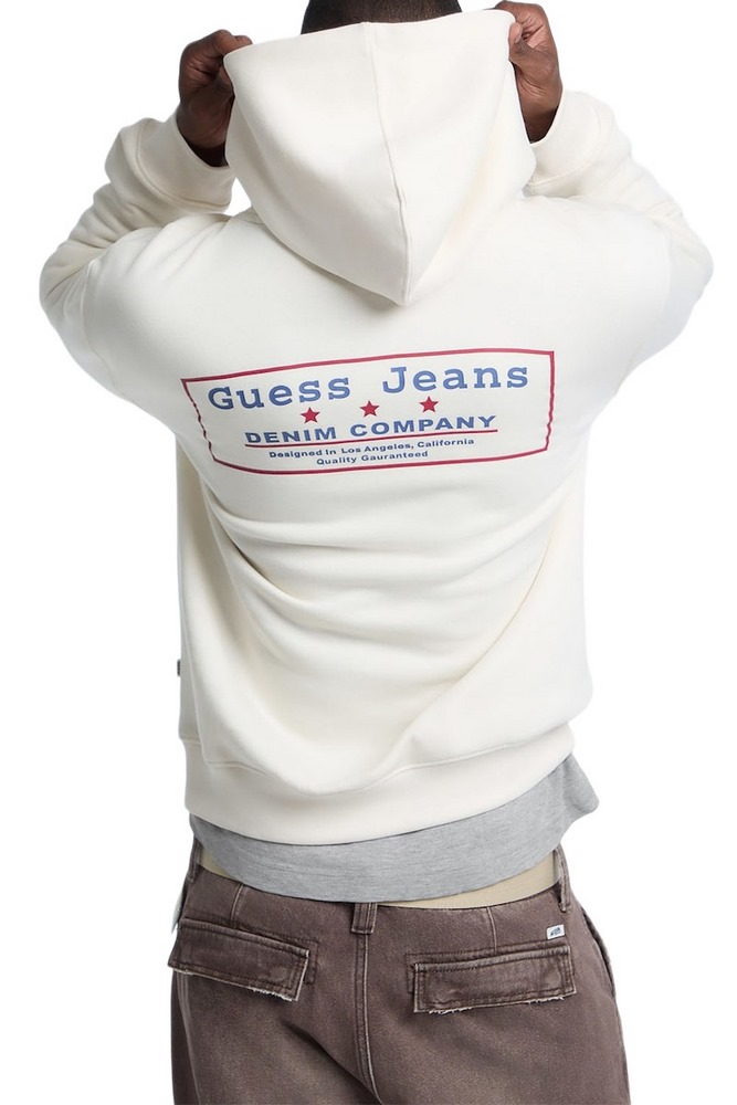 GUESS JEANS GJ LS HOODED REG EMBRO SWEAT ΦΟΥΤΕΡ ΜΠΛΟΥΖΑ ΑΝΔΡΙΚΗ OFF WHITE