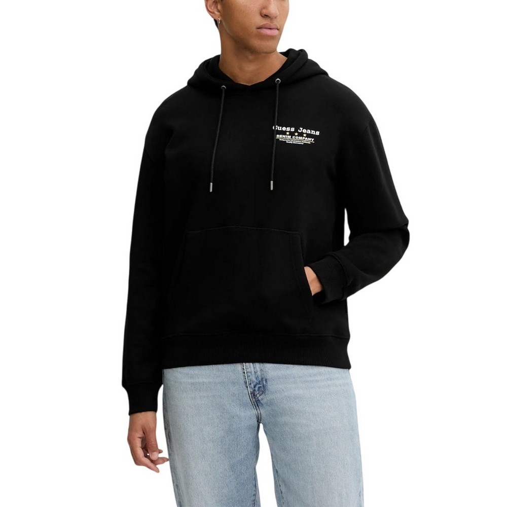 GUESS JEANS GJ LS HOODED REG EMBRO SWEAT ΦΟΥΤΕΡ ΜΠΛΟΥΖΑ ΑΝΔΡΙΚΗ BLACK