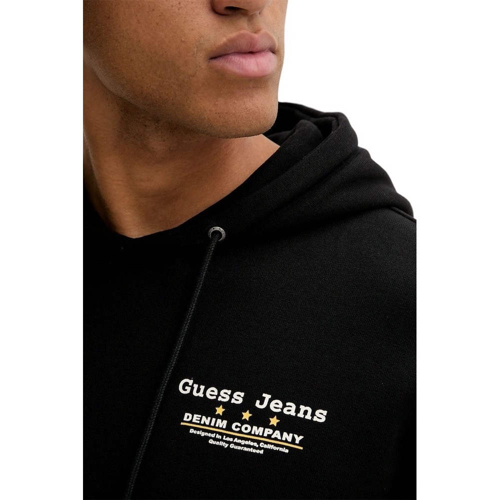 GUESS JEANS GJ LS HOODED REG EMBRO SWEAT ΦΟΥΤΕΡ ΜΠΛΟΥΖΑ ΑΝΔΡΙΚΗ BLACK