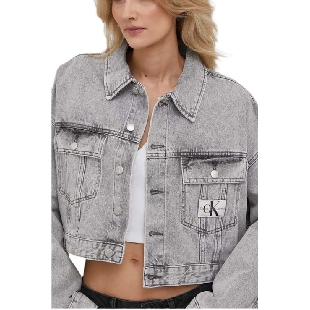 CALVIN KLEIN JEANS EXTR OVERSIZE CROP DENIM JACKET ΜΠΟΥΦΑΝ ΓΥΝΑΙΚΕΙΟ GREY