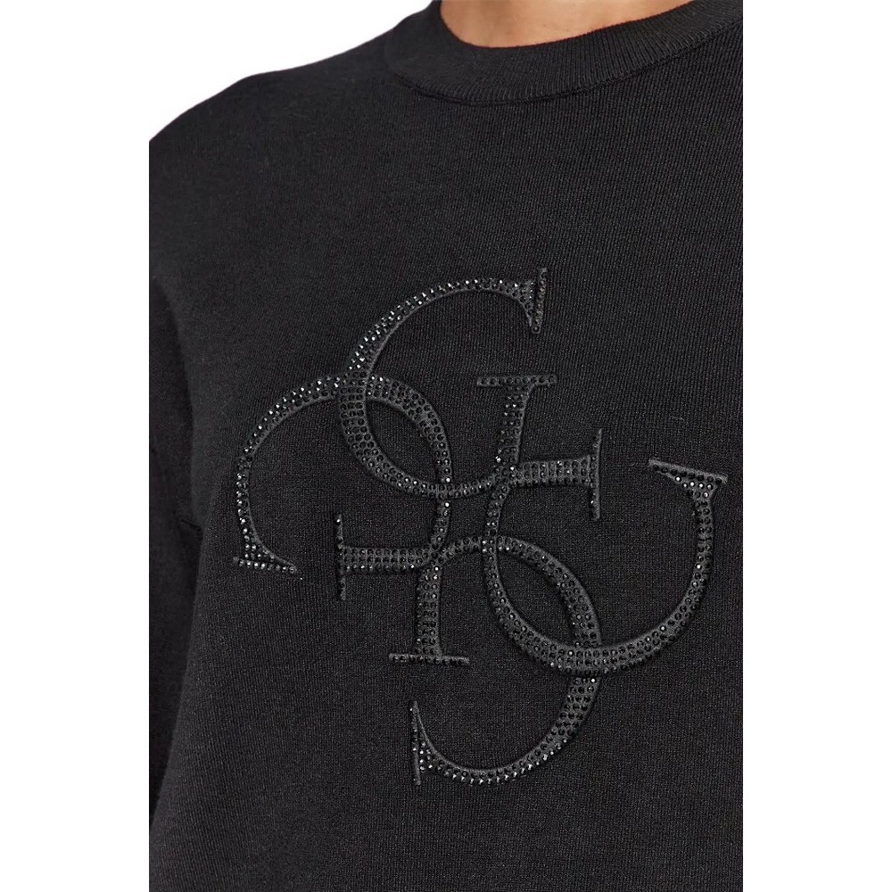 GUESS LS RN LEONOR LOGO SWTR ΜΠΛΟΥΖΑ ΓΥΝΑΙΚΕΙΑ BLACK