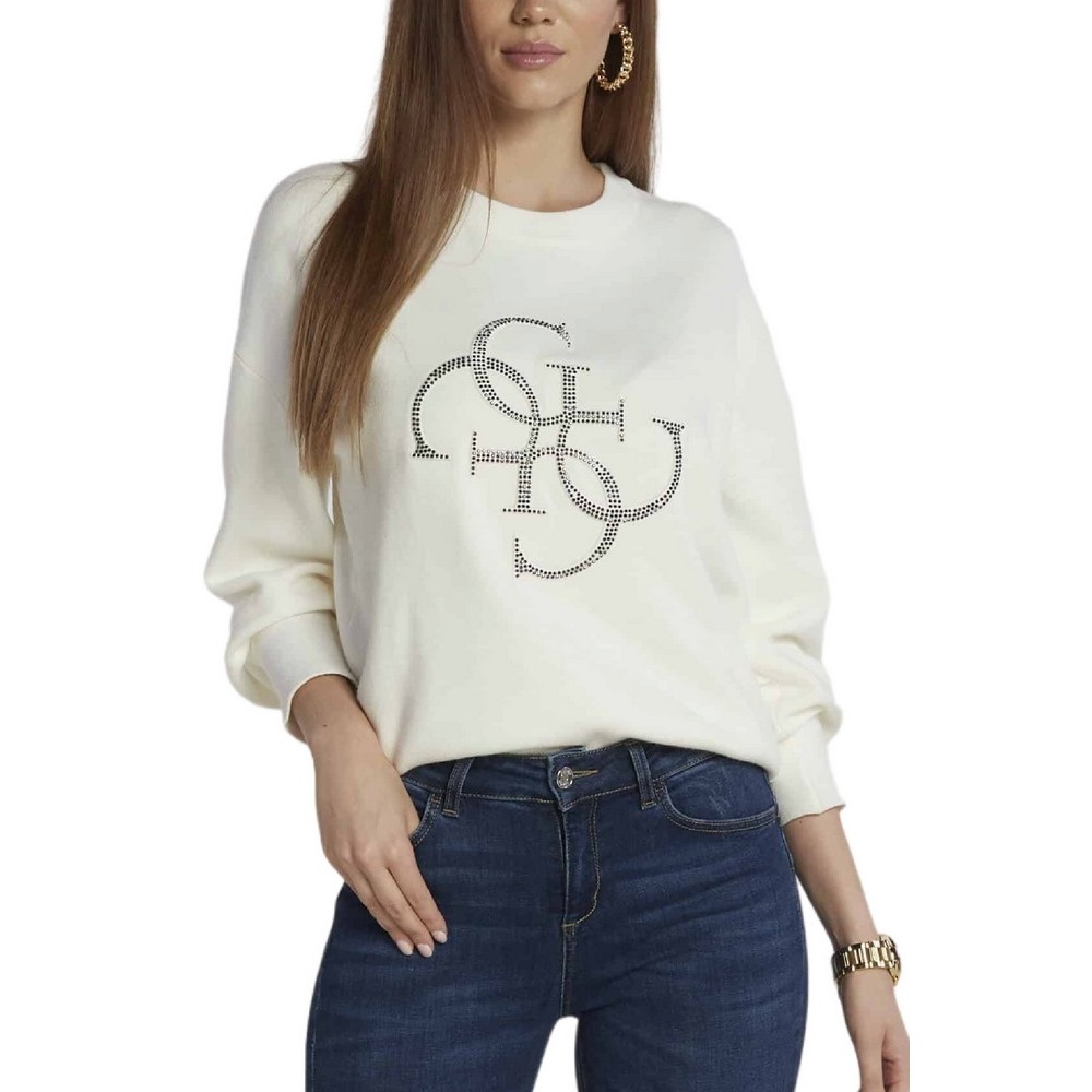 GUESS LS RN LEONOR LOGO SWTR ΜΠΛΟΥΖΑ ΓΥΝΑΙΚΕΙΑ WHITE