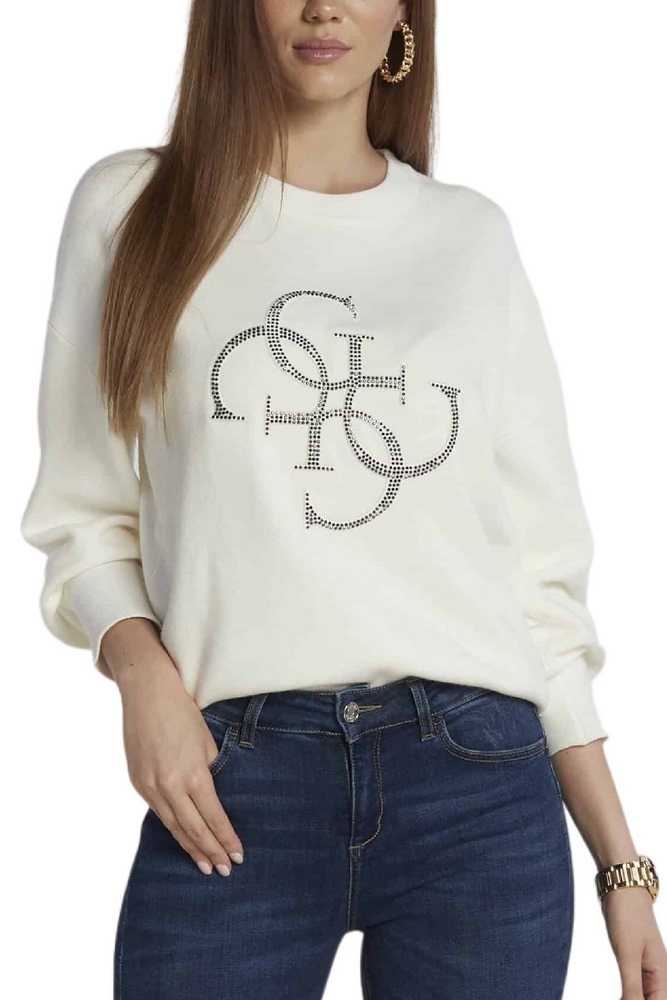 GUESS LS RN LEONOR LOGO SWTR ΜΠΛΟΥΖΑ ΓΥΝΑΙΚΕΙΑ WHITE