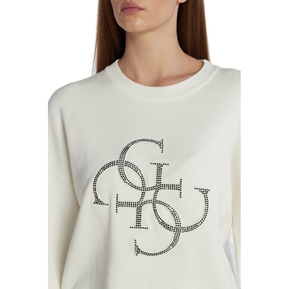 GUESS LS RN LEONOR LOGO SWTR ΜΠΛΟΥΖΑ ΓΥΝΑΙΚΕΙΑ WHITE