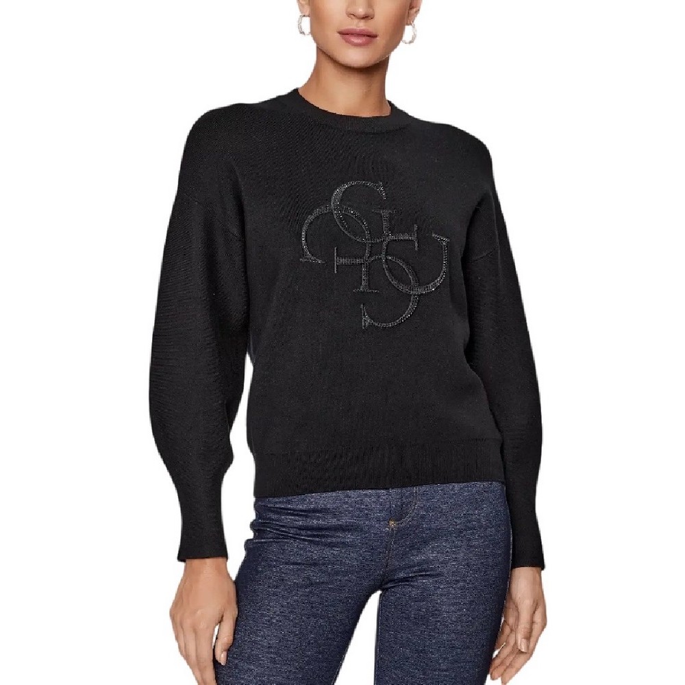 GUESS LS RN LEONOR LOGO SWTR ΜΠΛΟΥΖΑ ΓΥΝΑΙΚΕΙΑ BLACK