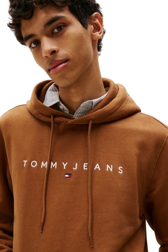 TOMMY JEANS REG LINEAR LOGO HOODIE EXT  ΜΠΛΟΥΖΑ ΦΟΥΤΕΡ ΑΝΔΡΙΚΗ BROWN