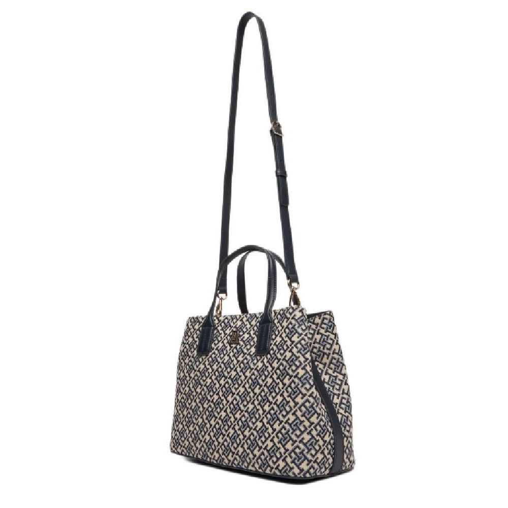 TOMMY HILFIGER JACQUARD SATCHEL ΤΣΑΝΤΑ ΓΥΝΑΙΚΕΙΑ NAVY