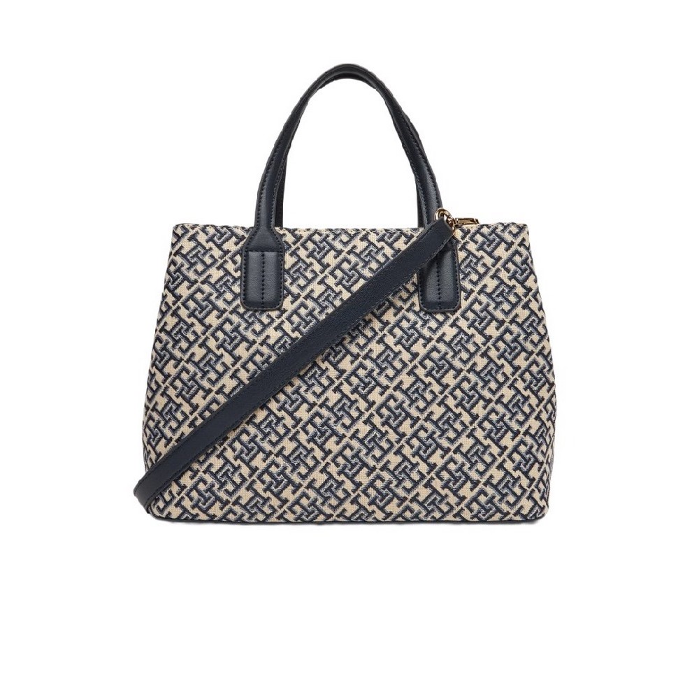 TOMMY HILFIGER JACQUARD SATCHEL ΤΣΑΝΤΑ ΓΥΝΑΙΚΕΙΑ NAVY