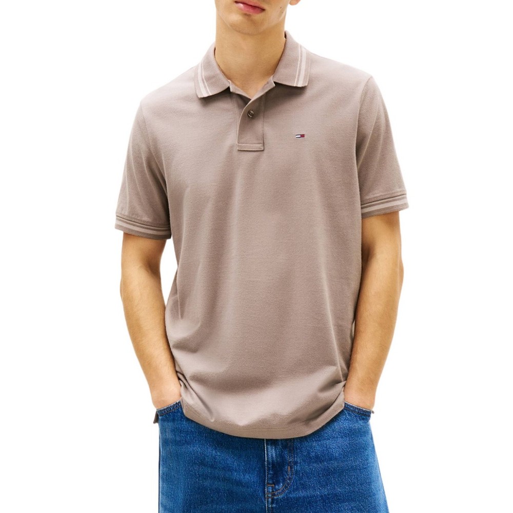 TOMMY JEANS REG TIPPED POLO T-SHIRT ΜΠΛΟΥΖΑ ΑΝΔΡΙΚΗ TAUPE