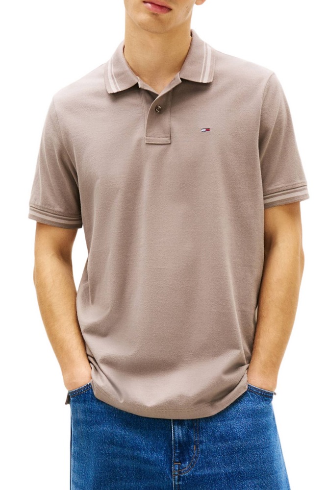 TOMMY JEANS REG TIPPED POLO T-SHIRT ΜΠΛΟΥΖΑ ΑΝΔΡΙΚΗ TAUPE