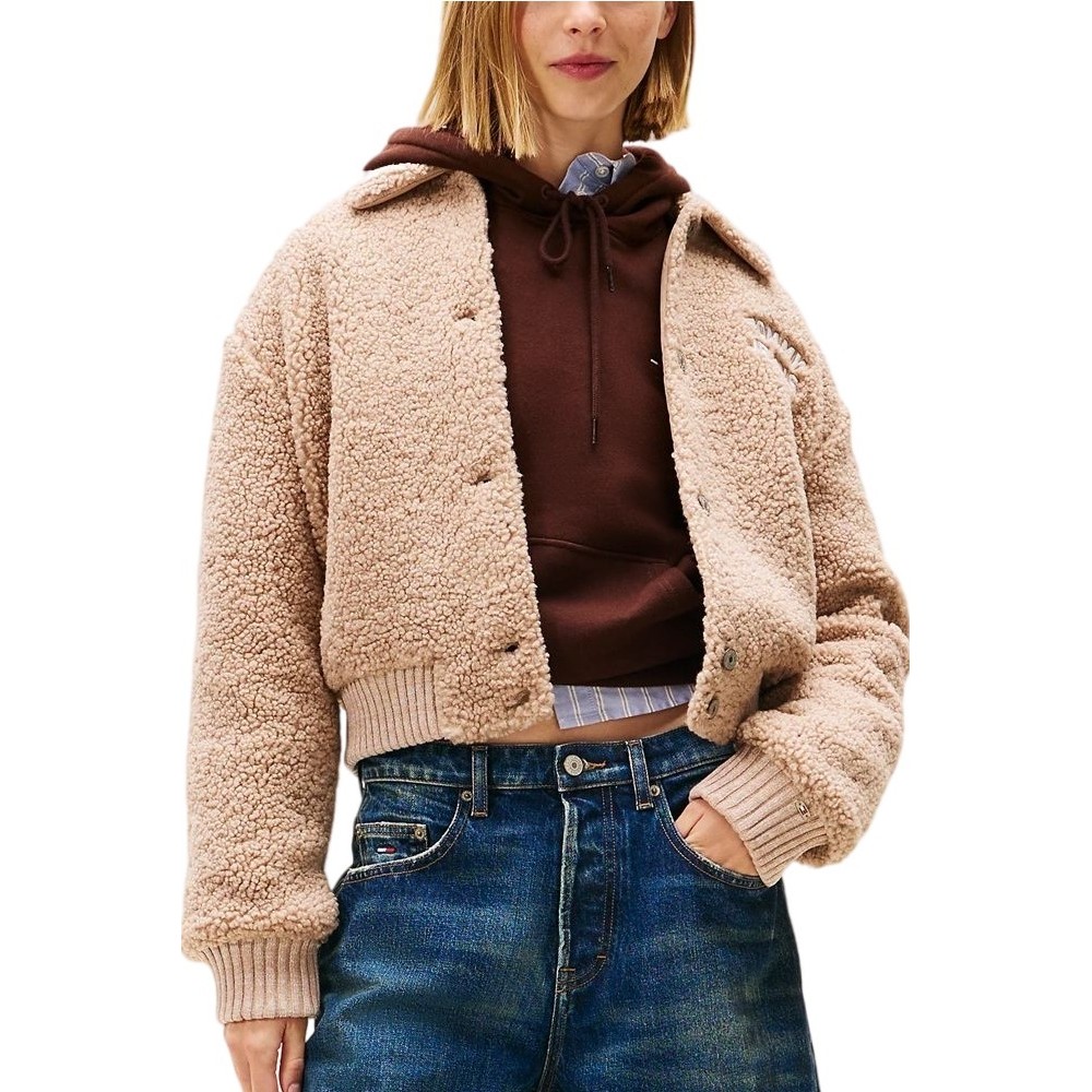 TOMMY JEANS TEDDY VARSITY BOMBER ΜΠΟΥΦΑΝ ΓΥΝΑΙΚΕΙΟ BEIGE