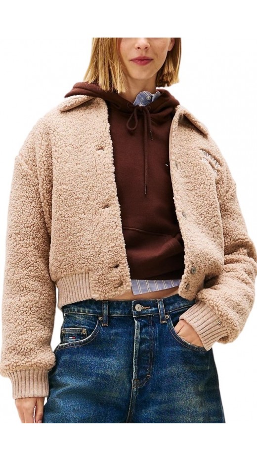 TOMMY JEANS TEDDY VARSITY BOMBER ΜΠΟΥΦΑΝ ΓΥΝΑΙΚΕΙΟ BEIGE