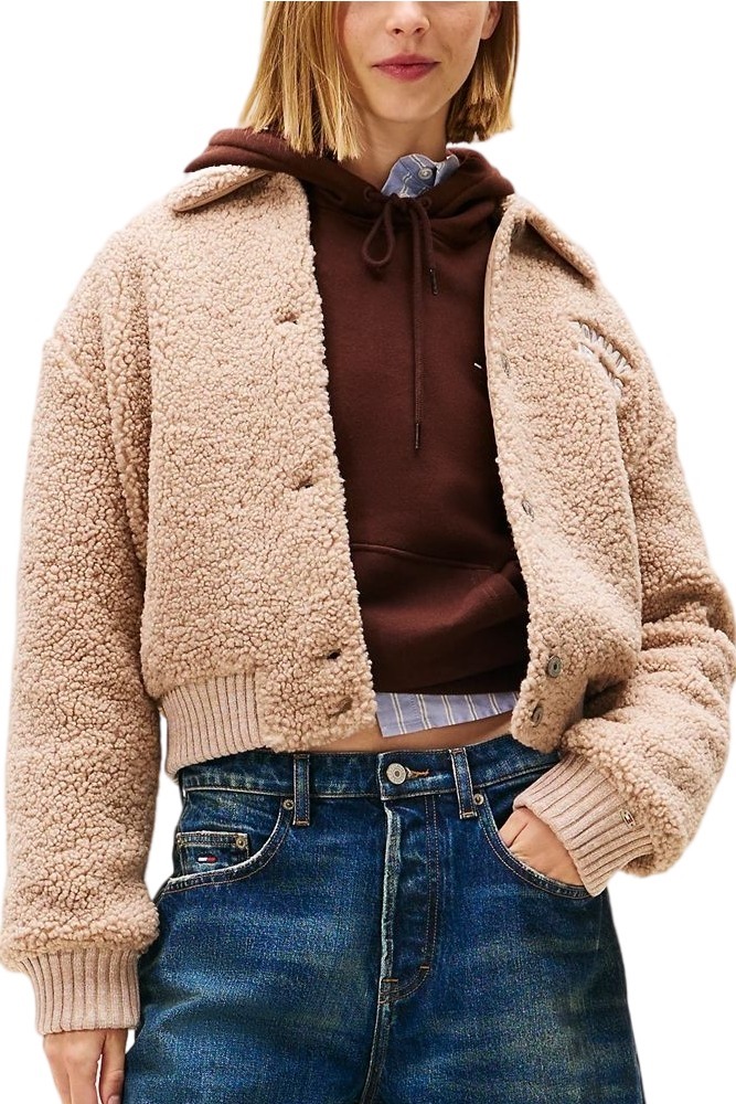 TOMMY JEANS TEDDY VARSITY BOMBER ΜΠΟΥΦΑΝ ΓΥΝΑΙΚΕΙΟ BEIGE