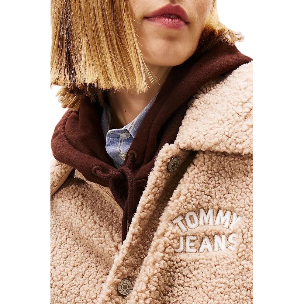 TOMMY JEANS TEDDY VARSITY BOMBER ΜΠΟΥΦΑΝ ΓΥΝΑΙΚΕΙΟ BEIGE