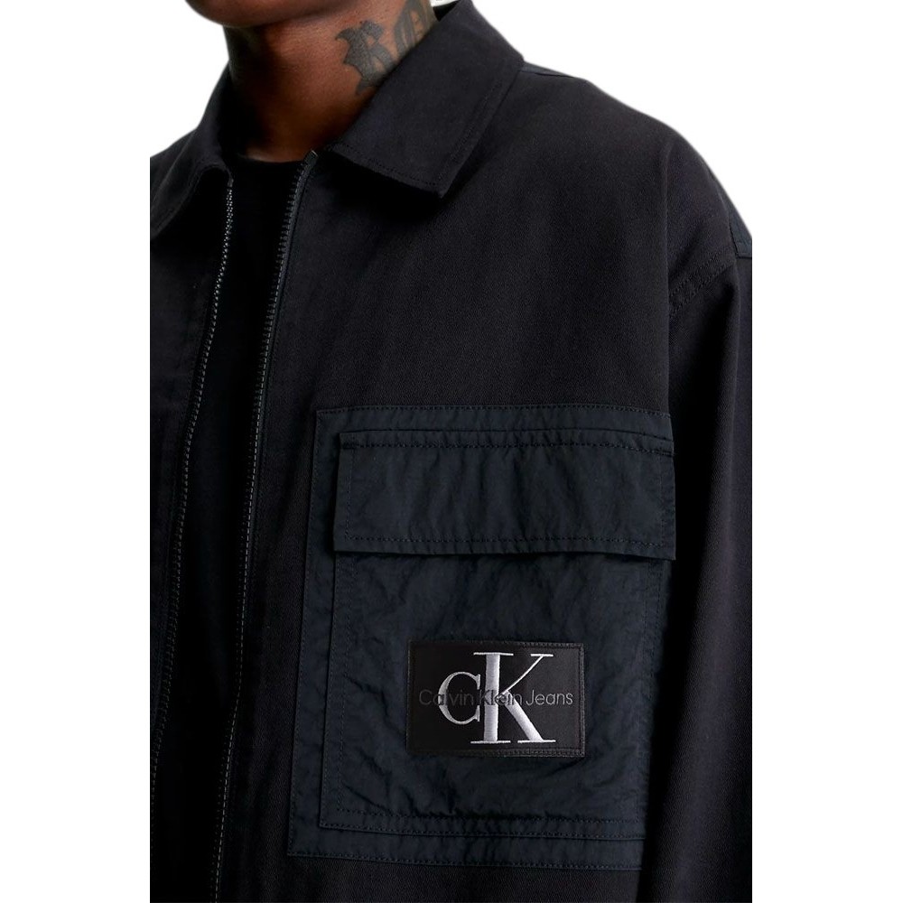 CALVIN KLEIN JEANS MIX MEDIA ZIP THROUGH OVERSHIRT ΠΟΥΚΑΜΙΣΟ ΑΝΔΡΙΚΟ BLACK