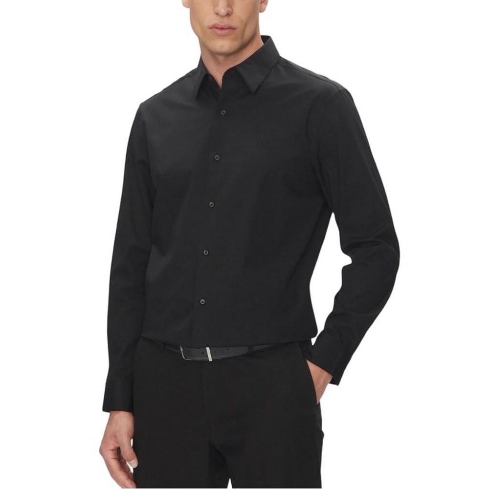 CALVIN KLEIN SOLID STRETCH CLASSIC SHIRT ΠΟΥΚΑΜΙΣΟ ΑΝΔΡΙΚΟ BLACK