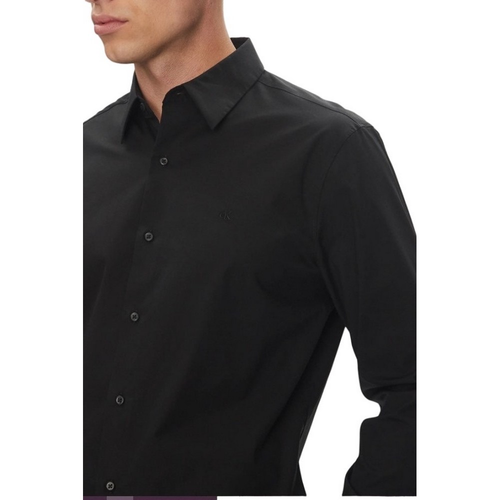 CALVIN KLEIN SOLID STRETCH CLASSIC SHIRT ΠΟΥΚΑΜΙΣΟ ΑΝΔΡΙΚΟ BLACK