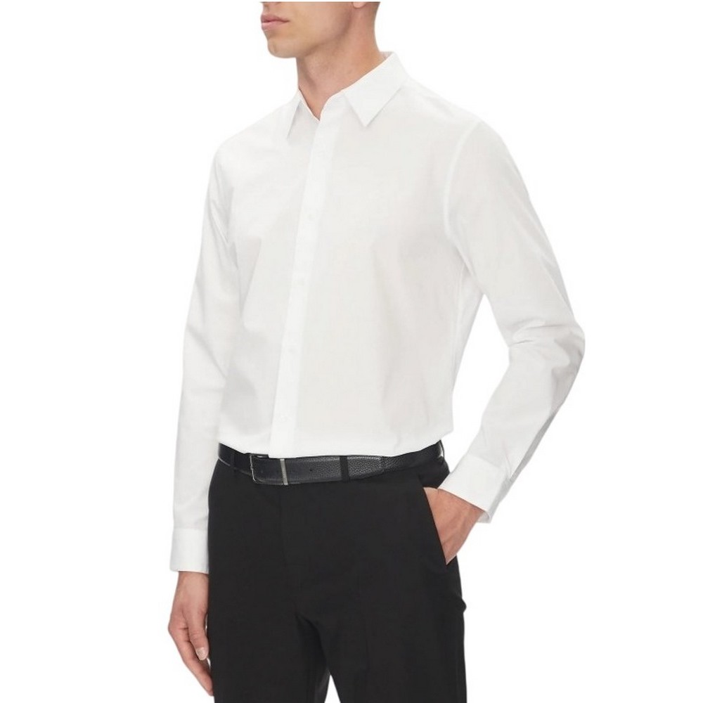 CALVIN KLEIN SOLID STRETCH CLASSIC SHIRT ΠΟΥΚΑΜΙΣΟ ΑΝΔΡΙΚΟ WHITE