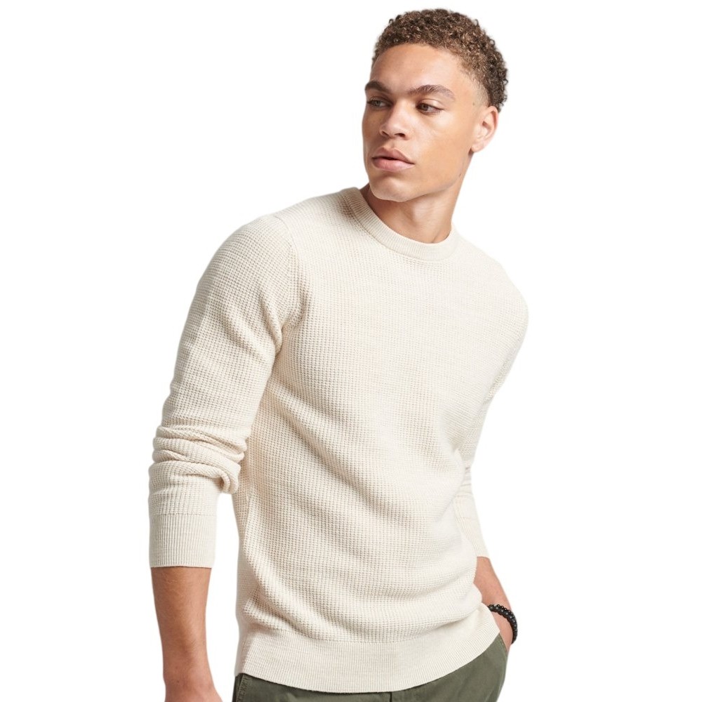 SUPERDRY TEXTURED CREW KNIT JUMPER ΜΠΛΟΥΖΑ ΠΛΕΚΤΗ ΑΝΔΡΙΚΗ ECRU