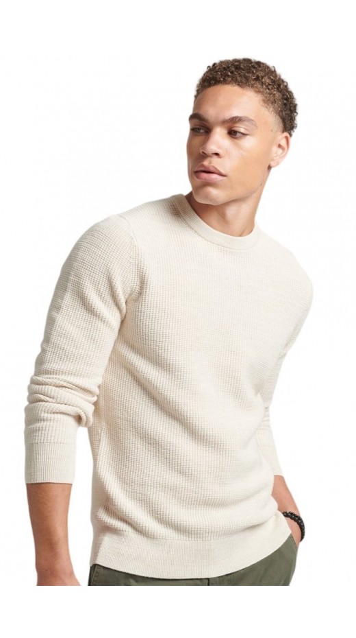 SUPERDRY D5 OVIN TEXTURED CREW KNIT JUMPER ΜΠΛΟΥΖΑ ΠΛΕΚΤΗ ΑΝΔΡΙΚΗ ECRU