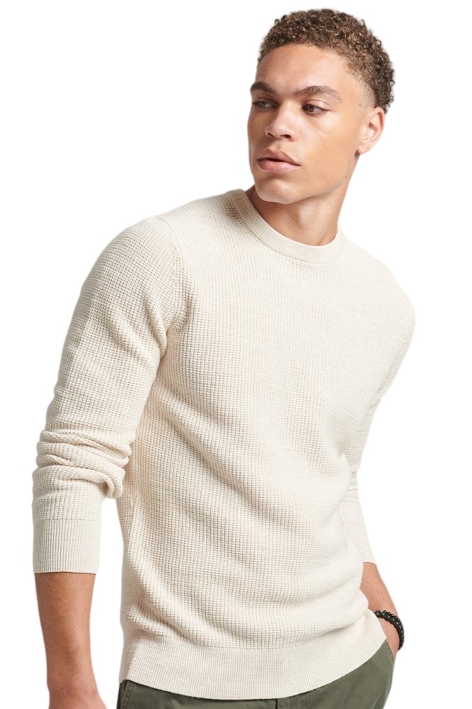 SUPERDRY D5 OVIN TEXTURED CREW KNIT JUMPER ΜΠΛΟΥΖΑ ΠΛΕΚΤΗ ΑΝΔΡΙΚΗ ECRU