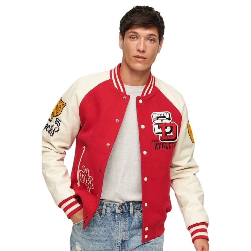 SUPERDRY D2 OVIN COLLEGE VARSITY PATCHED BOMBER ΜΠΟΥΦΑΝ ΑΝΔΡΙΚΟ RED