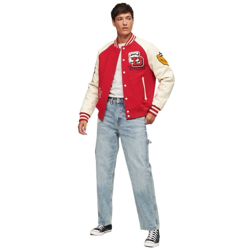 SUPERDRY D2 OVIN COLLEGE VARSITY PATCHED BOMBER ΜΠΟΥΦΑΝ ΑΝΔΡΙΚΟ RED