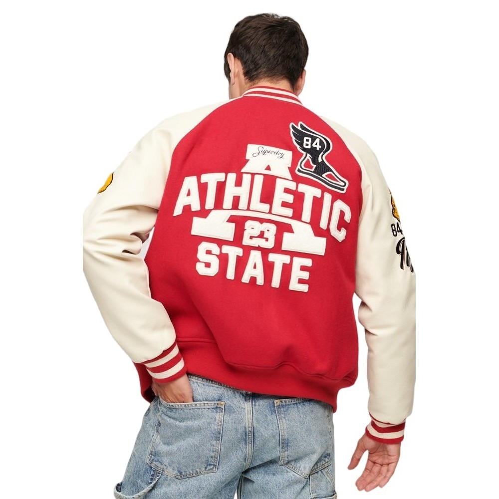 SUPERDRY D2 OVIN COLLEGE VARSITY PATCHED BOMBER ΜΠΟΥΦΑΝ ΑΝΔΡΙΚΟ RED