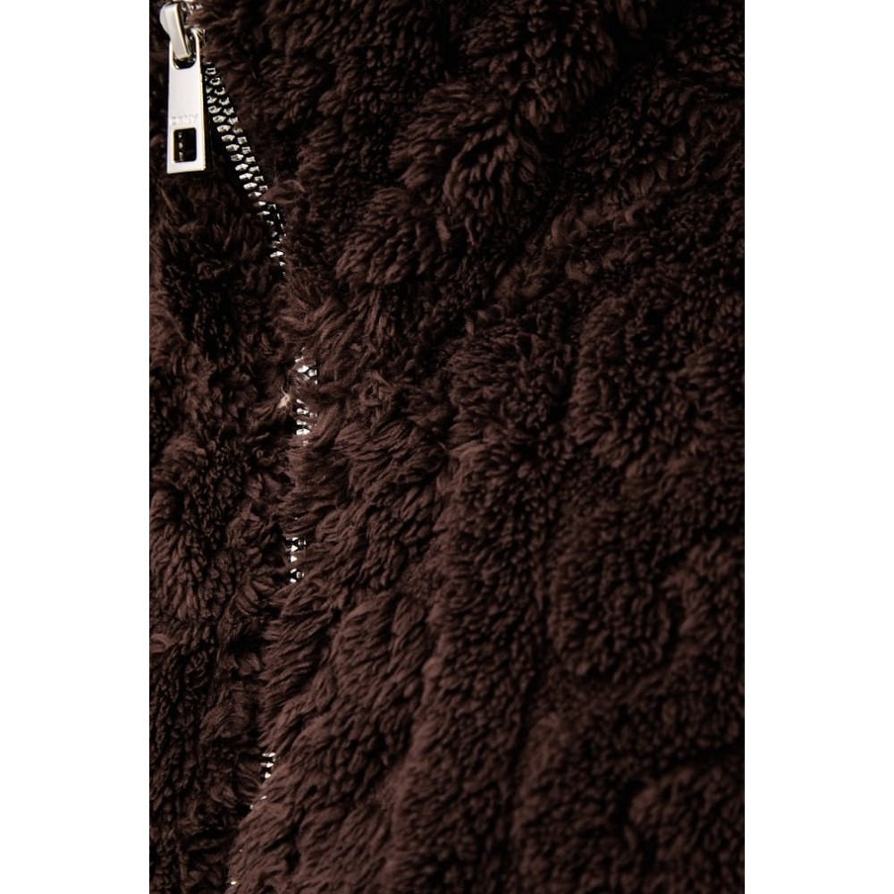 DKNY CABLE SHERPA FULL ZIP JACKET ΜΠΟΥΦΑΝ ΓΥΝΑΙΚΕΙΟ DARK BROWN