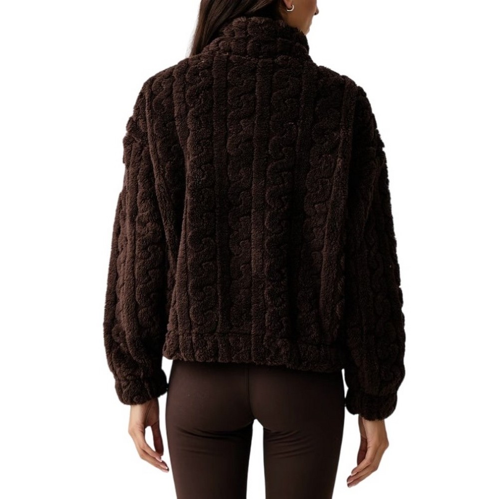 DKNY CABLE SHERPA FULL ZIP JACKET ΜΠΟΥΦΑΝ ΓΥΝΑΙΚΕΙΟ DARK BROWN
